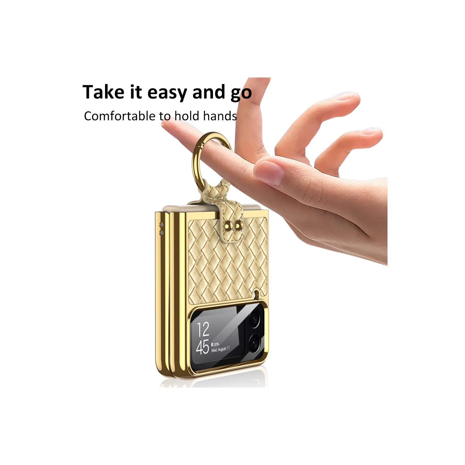 SHIEID Samsung Z Flip 4 Case with Ring, Galaxy Z Flip 4 Case with Ring, Weave Fabric Business Style Protective Case Designed