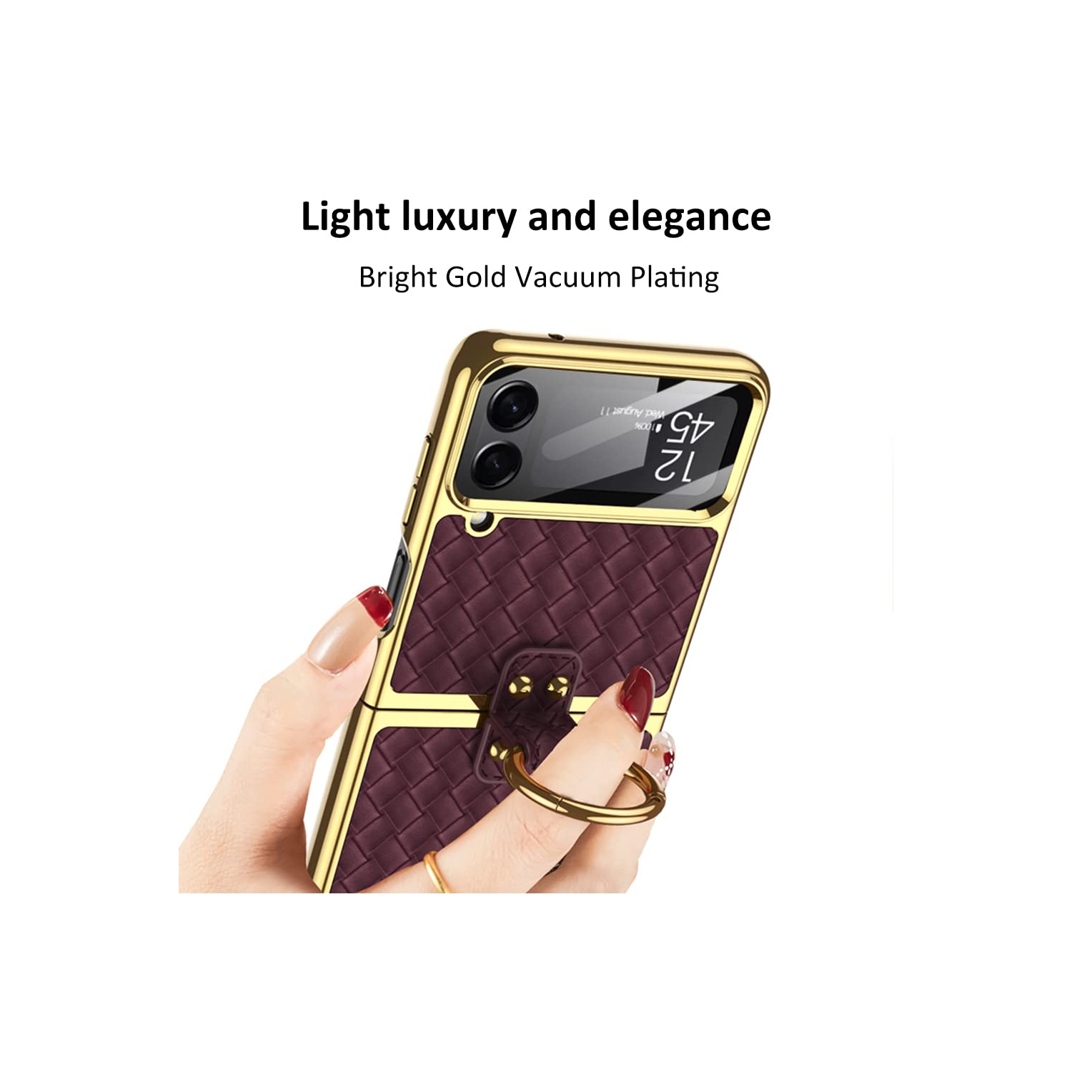 SHIEID Samsung Z Flip 4 Case with Ring, Galaxy Z Flip 4 Case with Ring, Weave Fabric Business Style Protective Case Designed