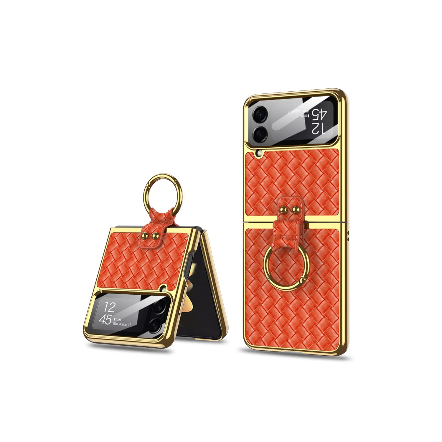 SHIEID Samsung Z Flip 4 Case with Ring, Galaxy Z Flip 4 Case with Ring, Weave Fabric Business Style Protective Case Designed