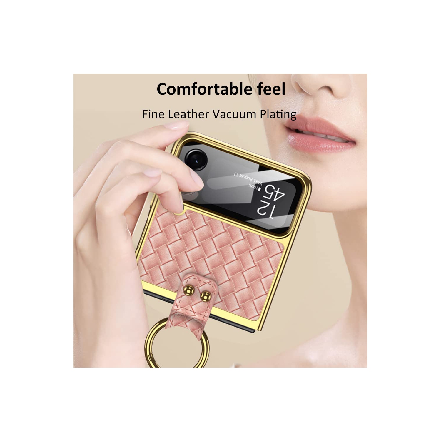 SHIEID Samsung Z Flip 4 Case with Ring, Galaxy Z Flip 4 Case with Ring, Weave Fabric Business Style Protective Case Designed