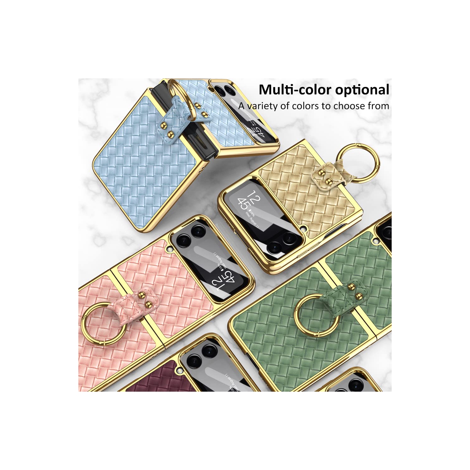 SHIEID Samsung Z Flip 4 Case with Ring, Galaxy Z Flip 4 Case with Ring, Weave Fabric Business Style Protective Case Designed