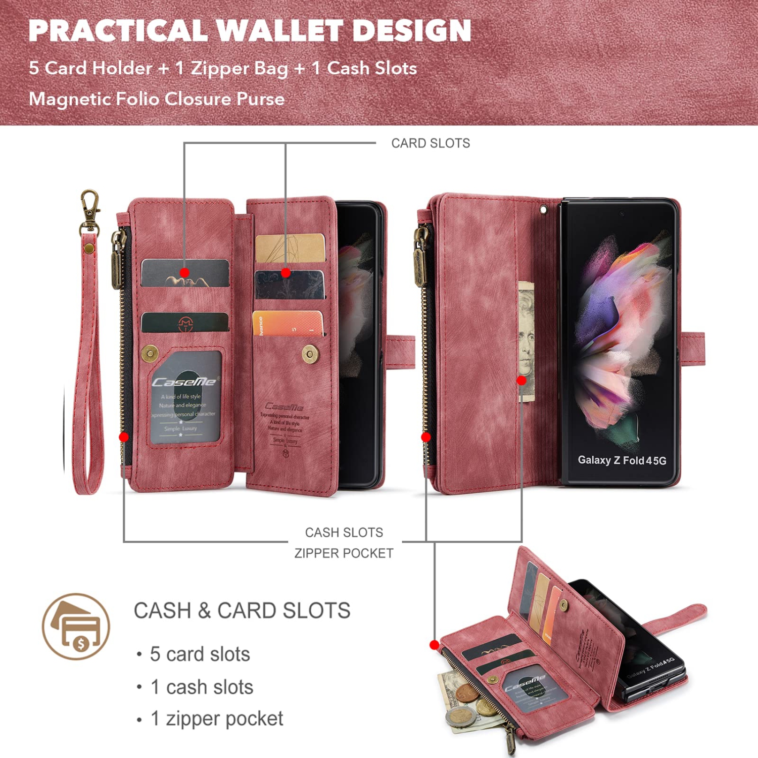 ELEPIK – Étui portefeuille Z Fold 4 pour Galaxy Z, étui portefeuille Z Fold 4 avec porte-stylet S, porte-carte, béquille, étui-portefeuille avec