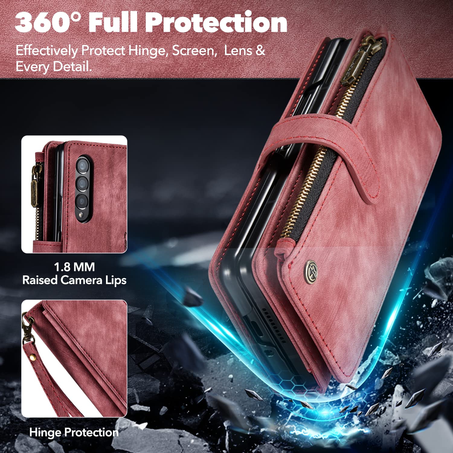 ELEPIK – Étui portefeuille Z Fold 4 pour Galaxy Z, étui portefeuille Z Fold 4 avec porte-stylet S, porte-carte, béquille, étui-portefeuille avec