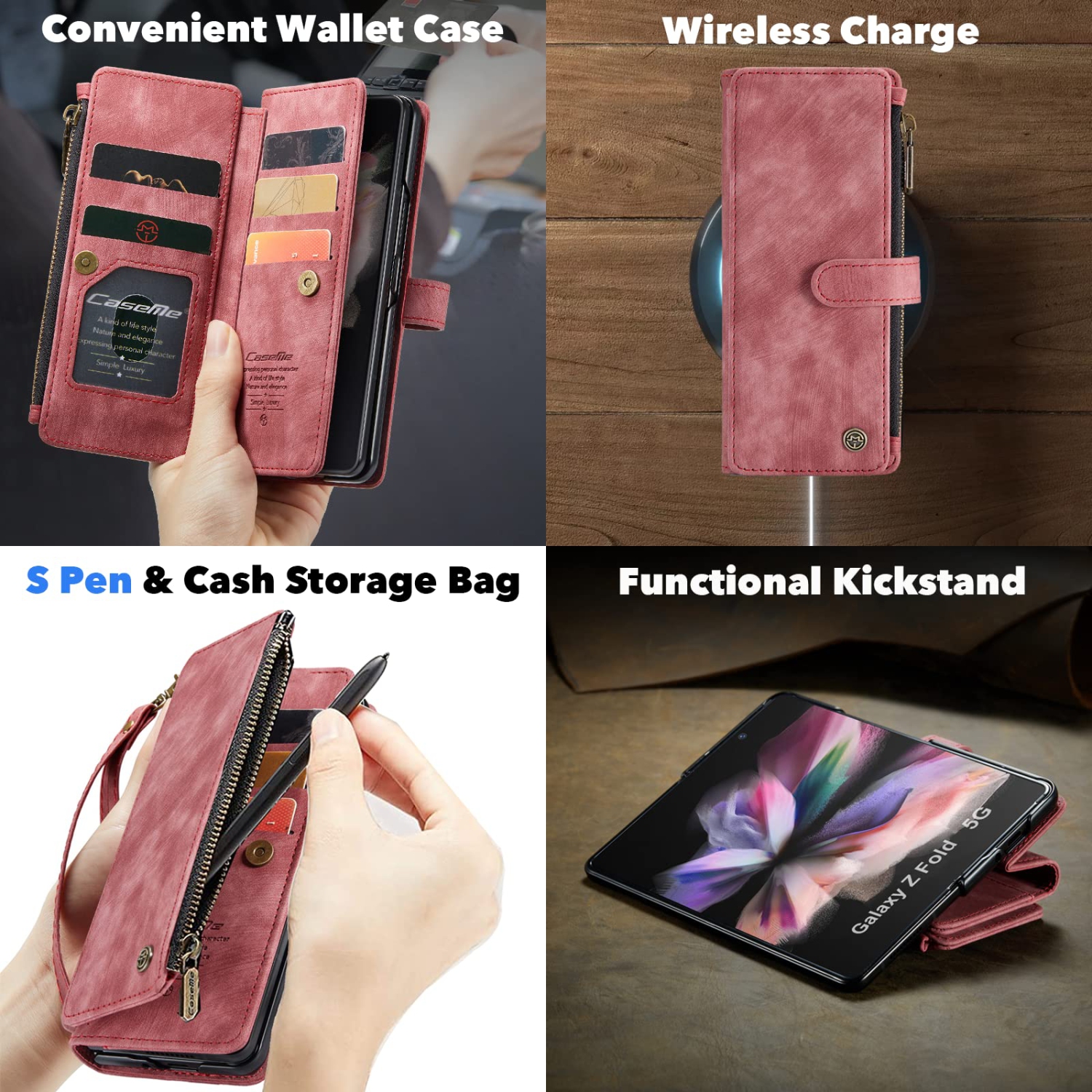 ELEPIK – Étui portefeuille Z Fold 4 pour Galaxy Z, étui portefeuille Z Fold 4 avec porte-stylet S, porte-carte, béquille, étui-portefeuille avec