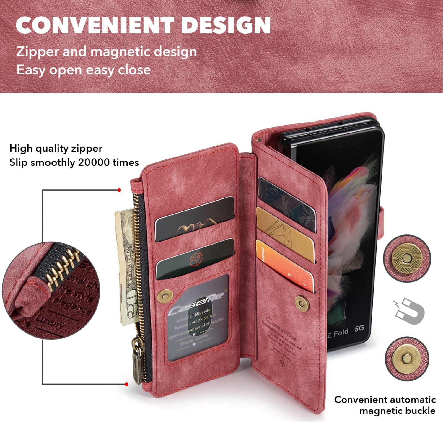 ELEPIK – Étui portefeuille Z Fold 4 pour Galaxy Z, étui portefeuille Z Fold 4 avec porte-stylet S, porte-carte, béquille, étui-portefeuille avec