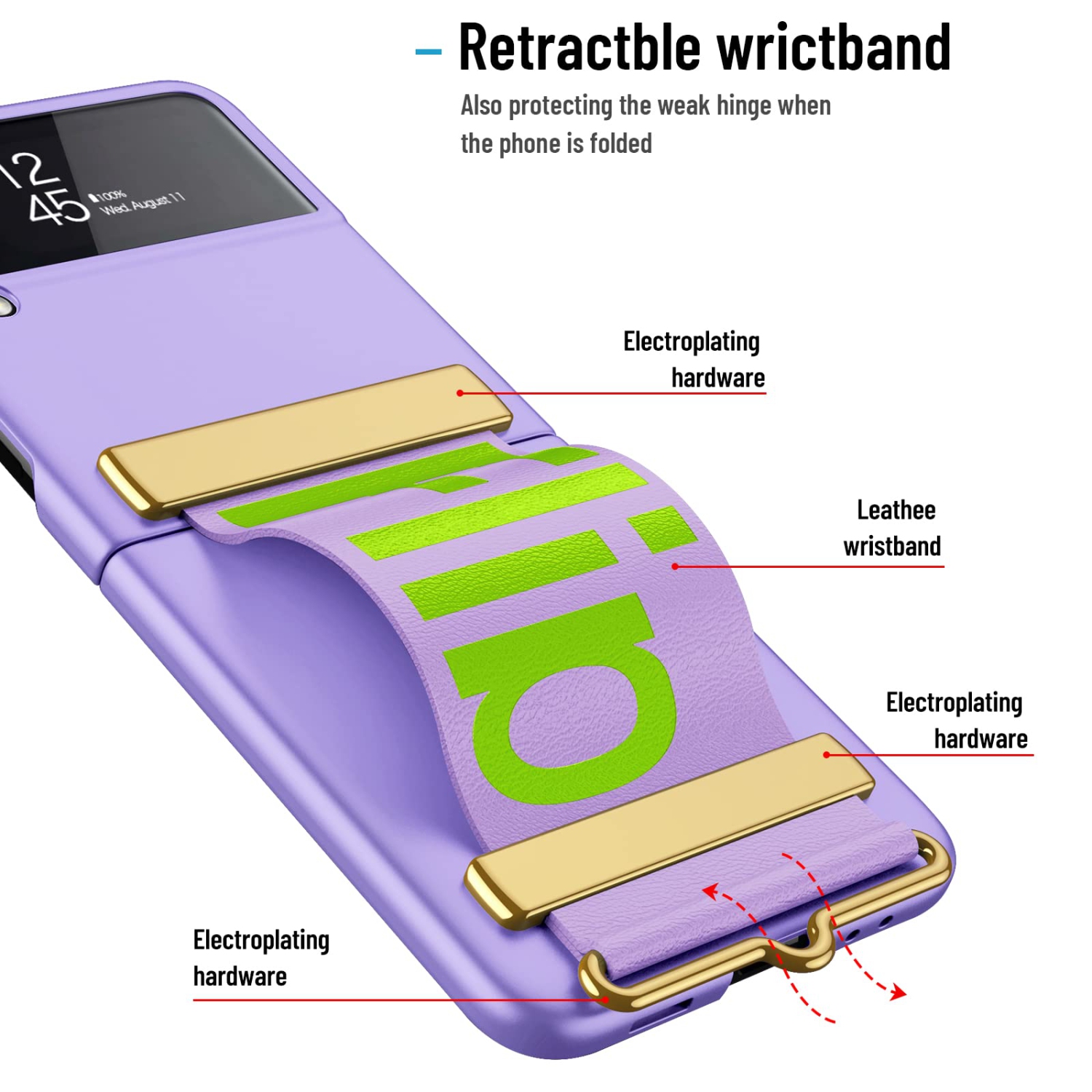 HJCMikee pour Galaxy Z Flip 3 – Étui avec support pour bracelet, étui protecteur intégral ZFlip3 avec protection à charnière et écran arrière