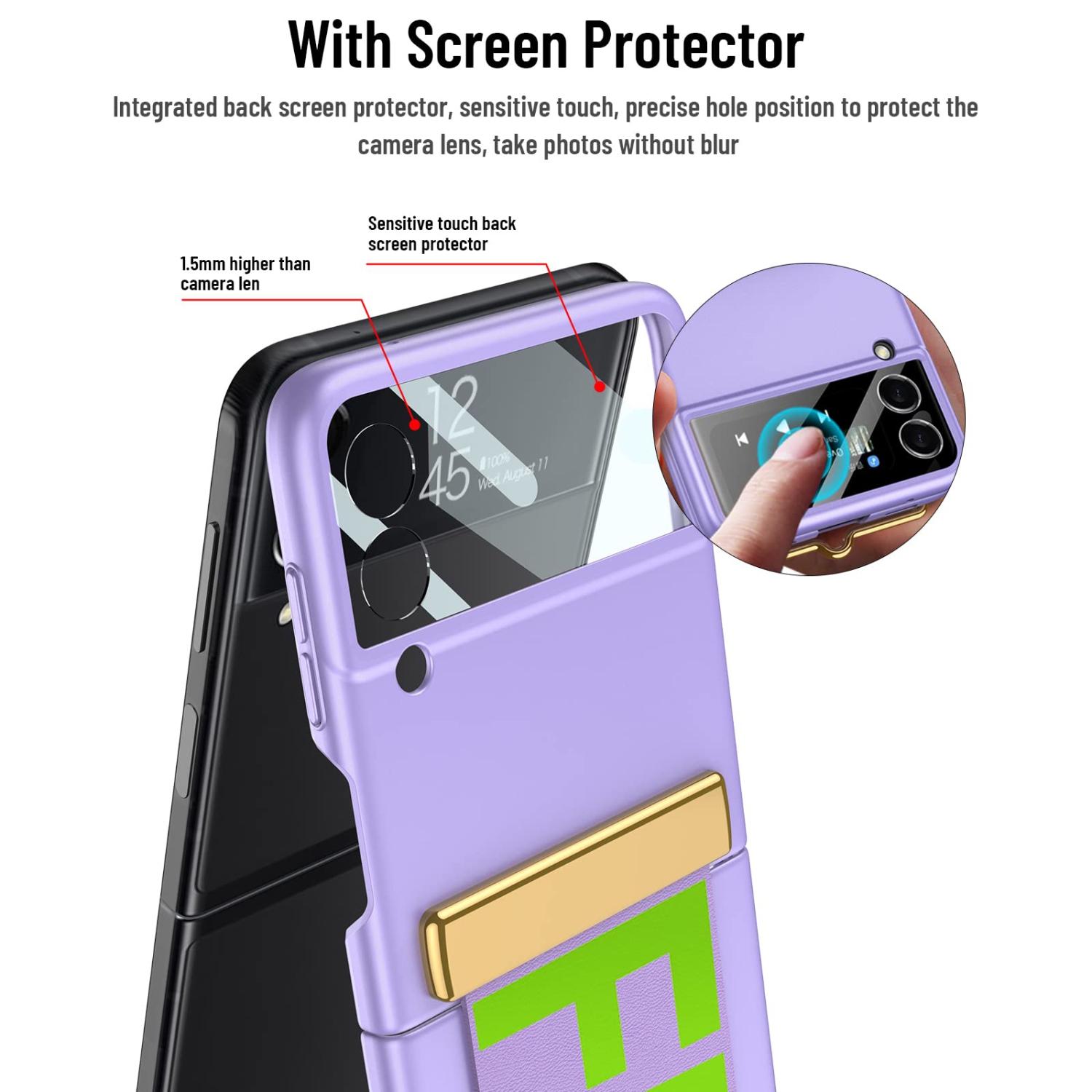 HJCMikee pour Galaxy Z Flip 3 – Étui avec support pour bracelet, étui protecteur intégral ZFlip3 avec protection à charnière et écran arrière