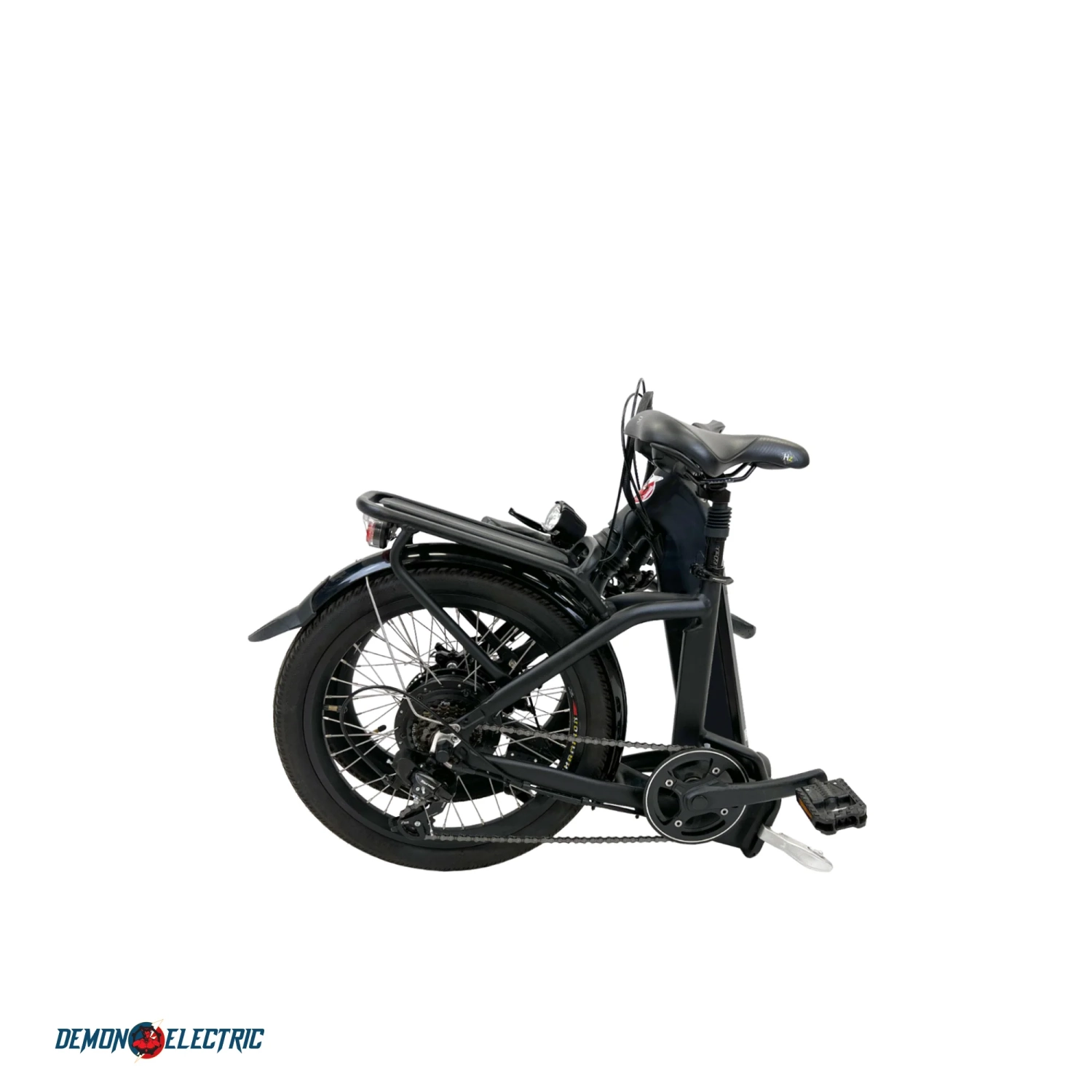 Demon Electric Rebel 250W 20-in Foldable Electric Bike, 40-50km Battery Range, Tektro Mechanical Brakes, Low Profile, Cargo Rack, Black