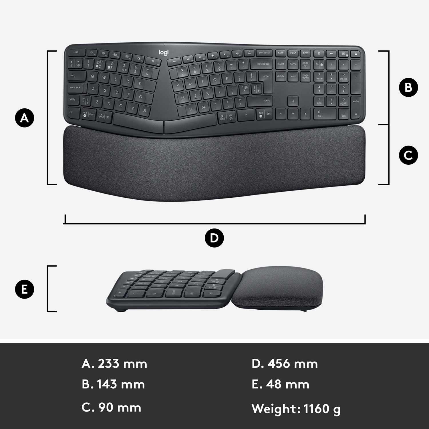 Logitech ERGO K860 Bluetooth Ergonomic Keyboard - Graphite