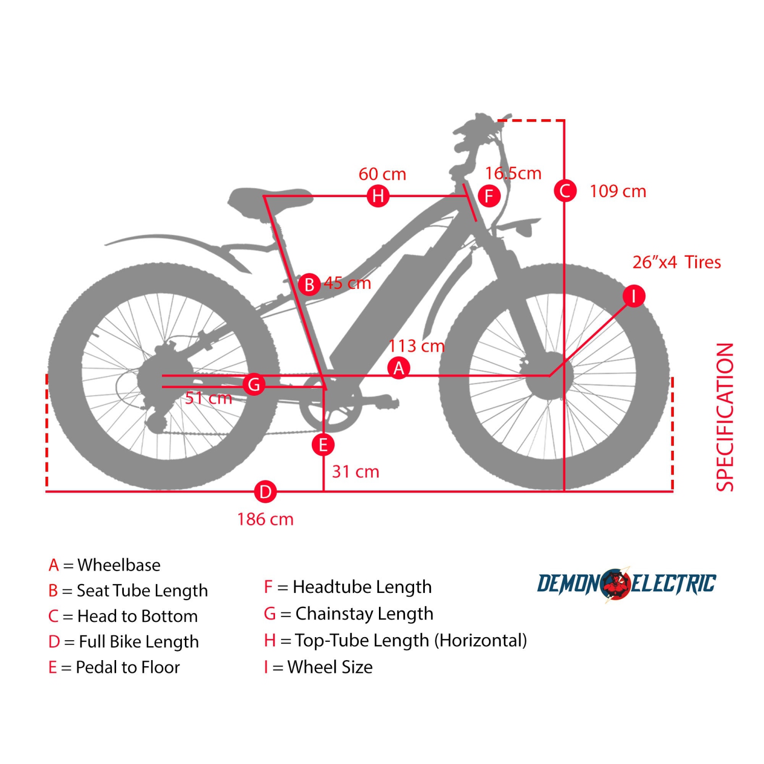 Demon Electric Thunderbolt SL 500W 26-in Fat-Tire Electric Bike, 50-60km Battery Range, Front Suspension, TEKTRO Hydraulic Brakes, SHIMANO 7 Speed