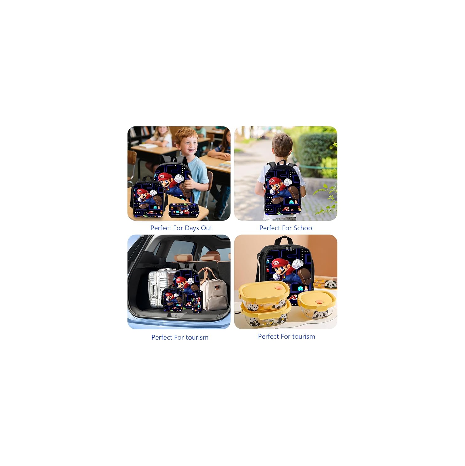 Ensemble sac à dos pour enfants avec sac-repas et étui à crayons – Sac d'école durable pour garçons et filles, léger, sangles ajustables, motif de