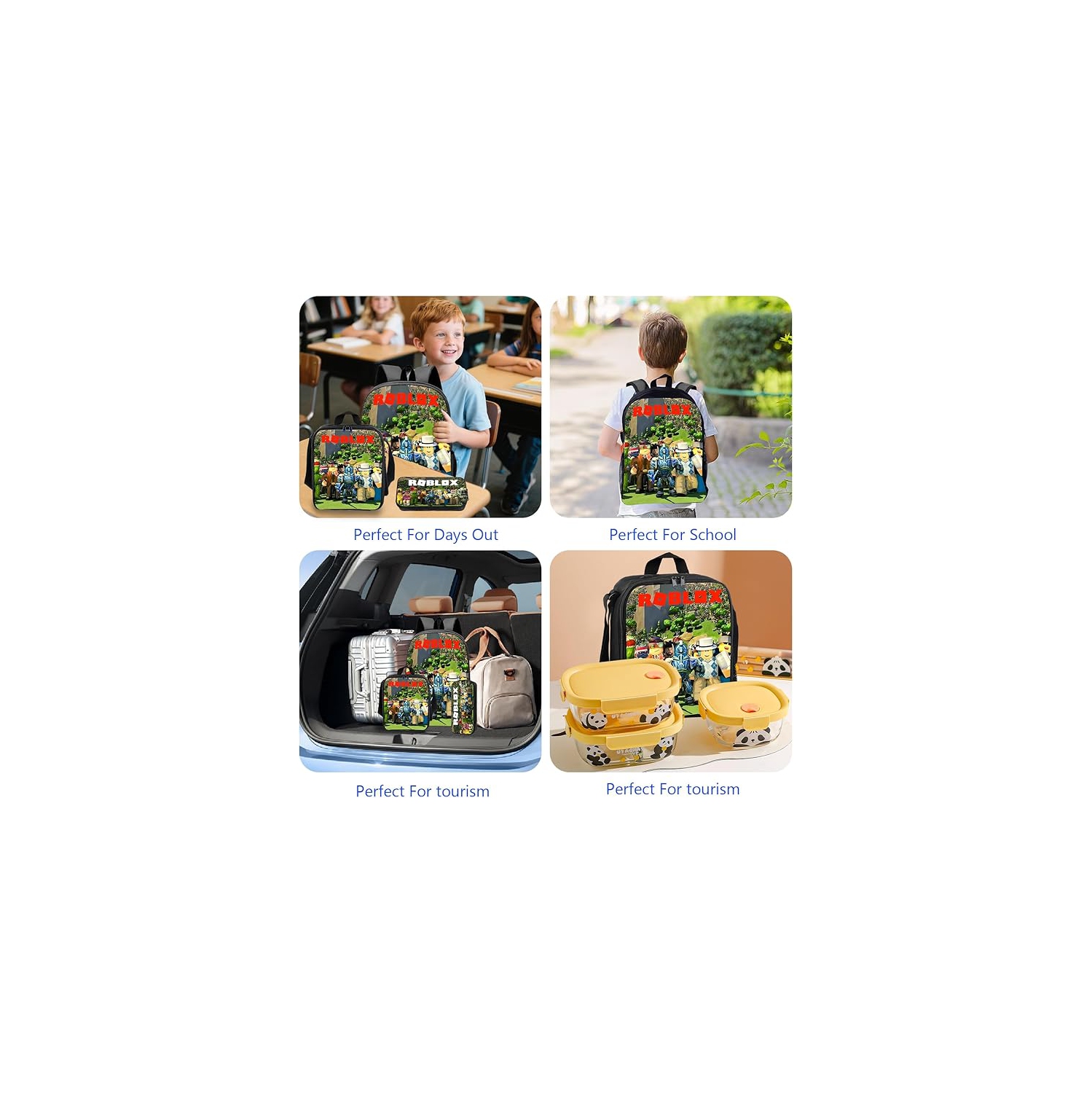 Ensemble sac à dos pour enfants avec sac-repas et étui à crayons – Sac d'école durable pour garçons et filles, léger, sangles ajustables, motif de