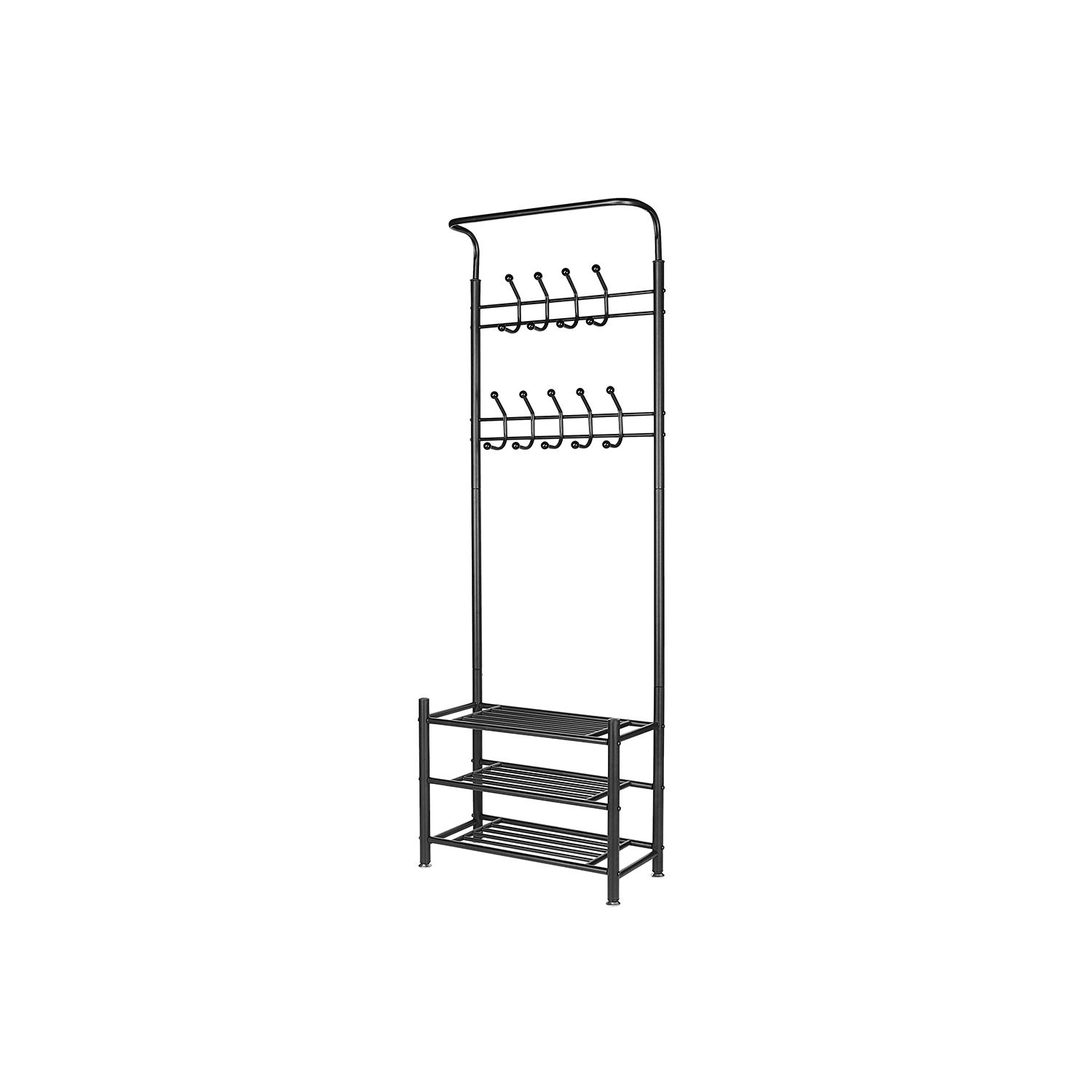 Multifuctional Clothing Rack Garment Rack Metal Entryway Coat Rack 3-Tier Shoe Bench with 18 Hooks,Easy Assembly