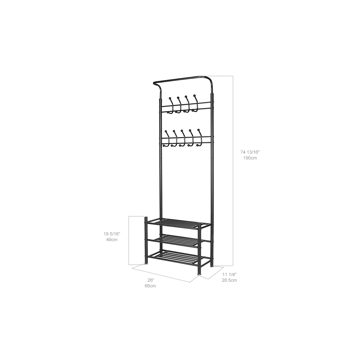 Multifuctional Clothing Rack Garment Rack Metal Entryway Coat Rack 3-Tier Shoe Bench with 18 Hooks,Easy Assembly