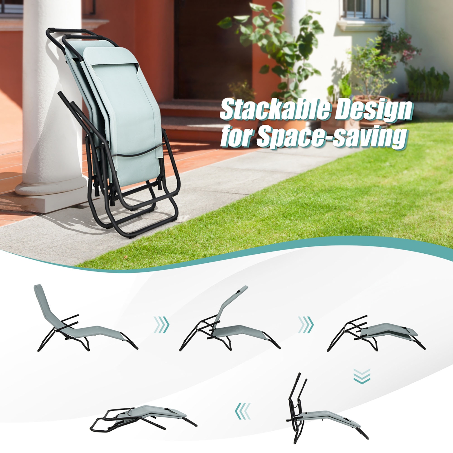 Gymax 2 PCS Outdoor Chaise Lounge Folding Stacking Reclining Chairs
