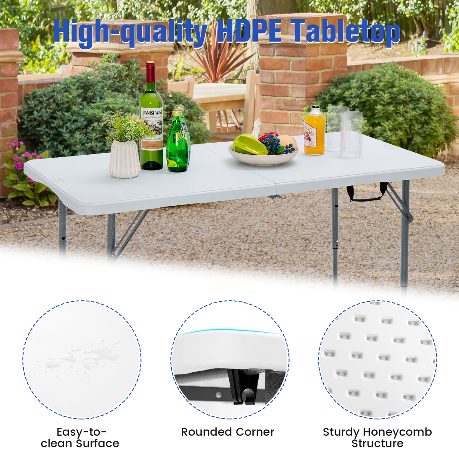 Table pliante portative de Costway pour pique-nique à deux volets avec 3 réglages de hauteur