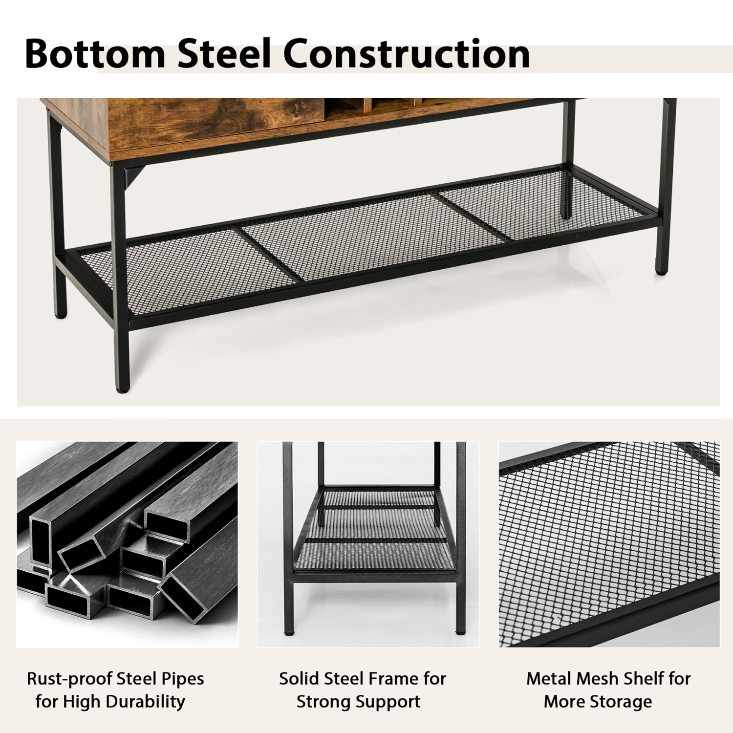 Costway Industrial Kitchen Buffet Sideboard 2-Door Console Table w/Open Shelf Wine Rack