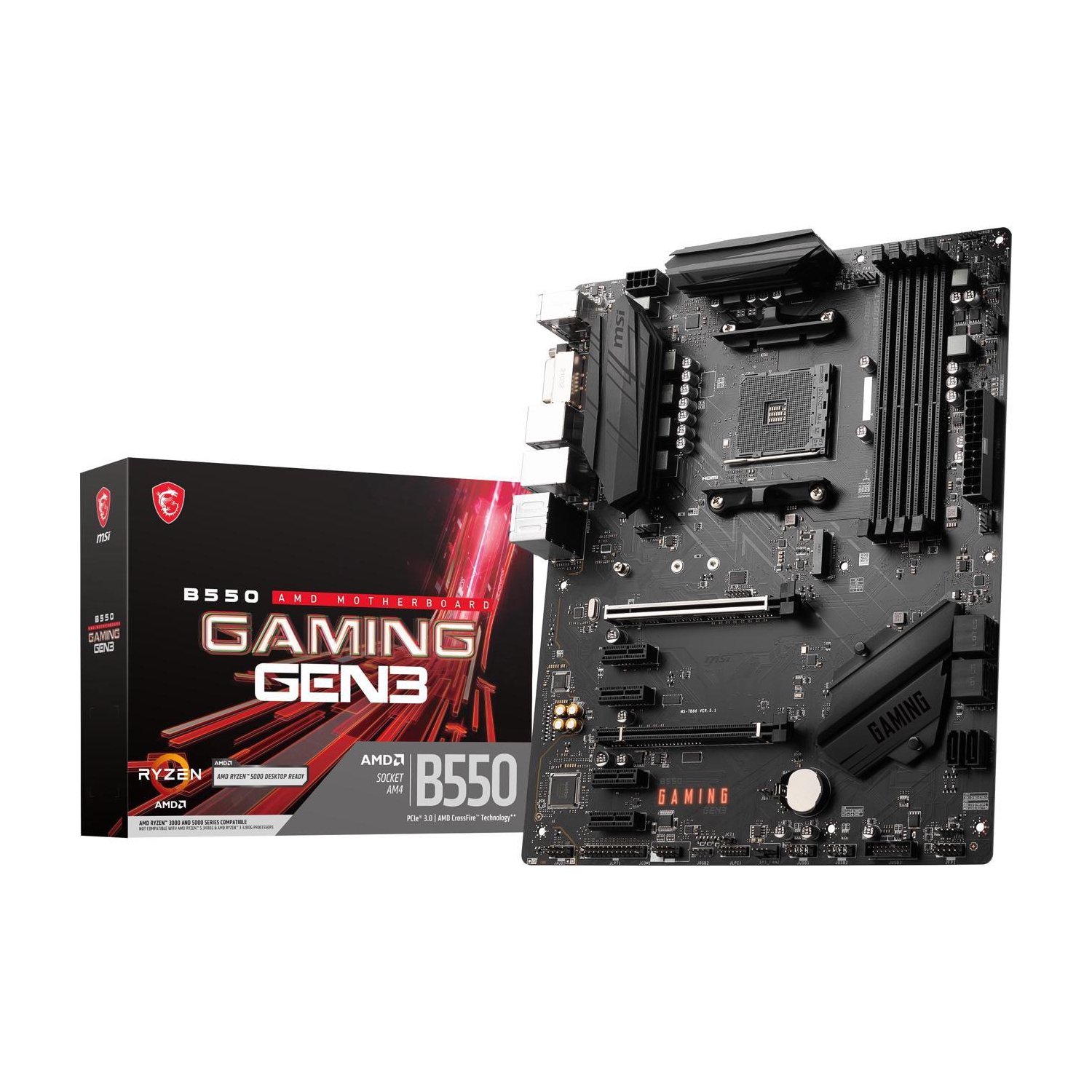 MSI B550 Gaming GEN3 Gaming Motherboard (AMD AM4, DDR4, PCIe 3.0, SATA 6Gb/s, M.2, USB 3.2 Gen 1, HDMI, ATX, AMD Ryzen 5000/4000 Series Processors)