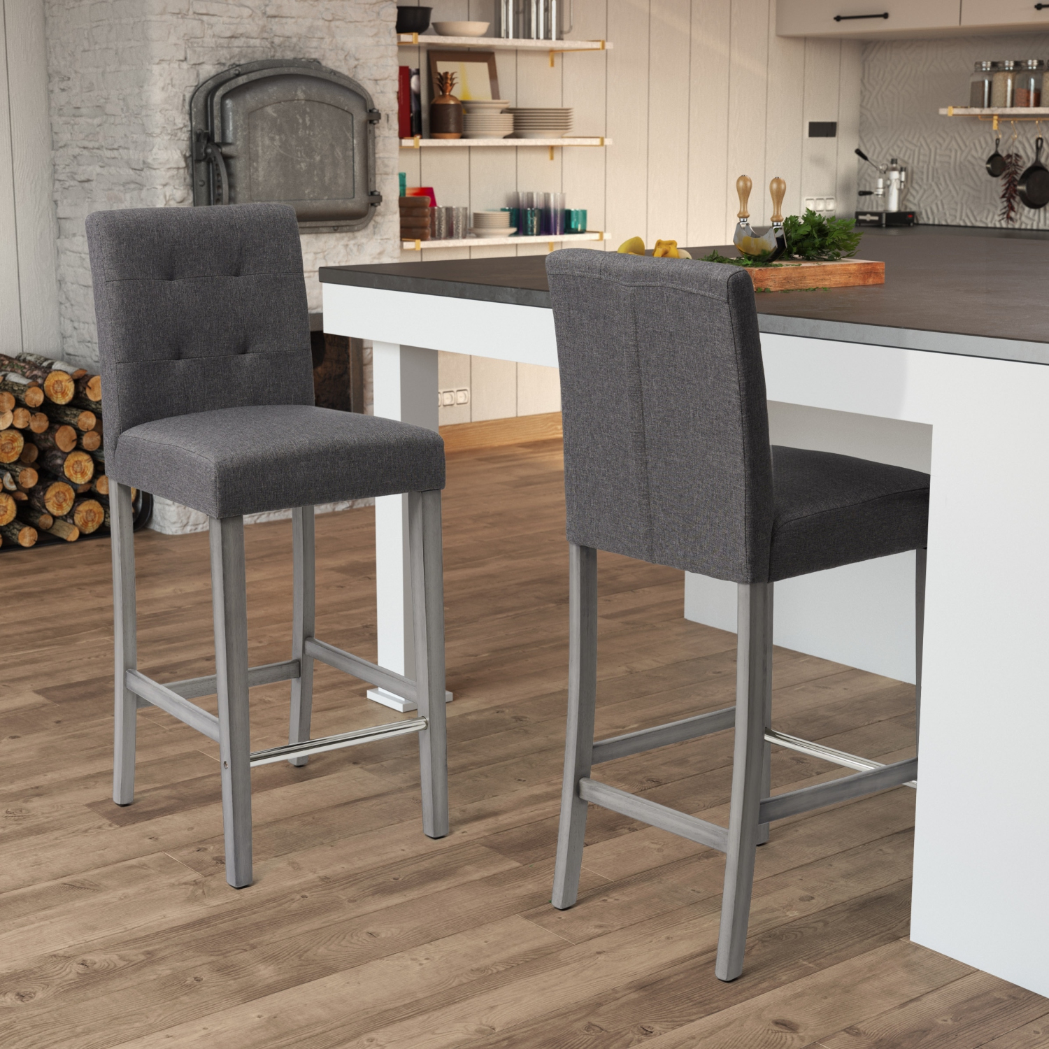 CorLiving DAD-443-B Leila Fabric Bar Height Barstool