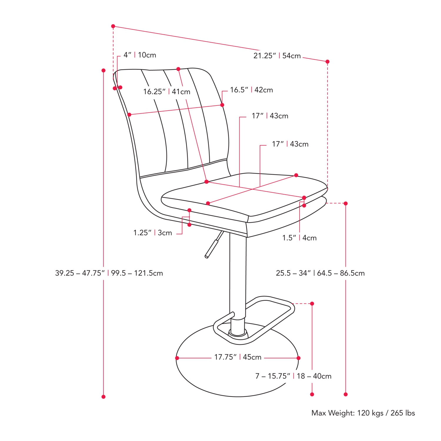 Tabouret de bar touffeté réglable tapissé gris Palmer, lot de 2