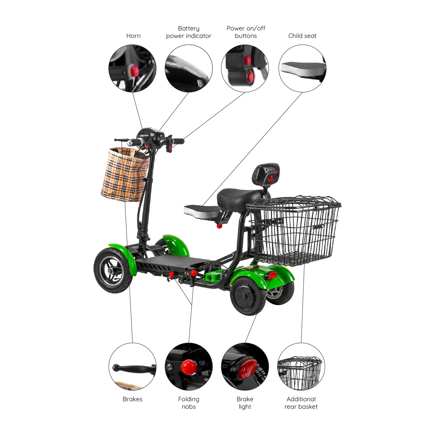 Remis à neuf - Trottinette électrique Dragon Mobile à 4 roues, tout-terrain léger et portatif pour adultes avec siège d'enfant, jusqu'à 12 milles -