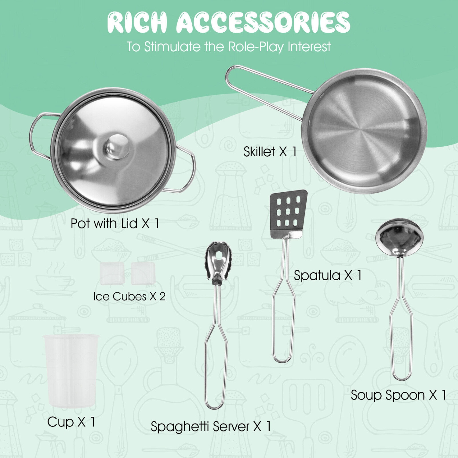 Gymax Kids Corner Wooden Kitchen Playset Pretend Cooking Toy w/ Cookware Accessories