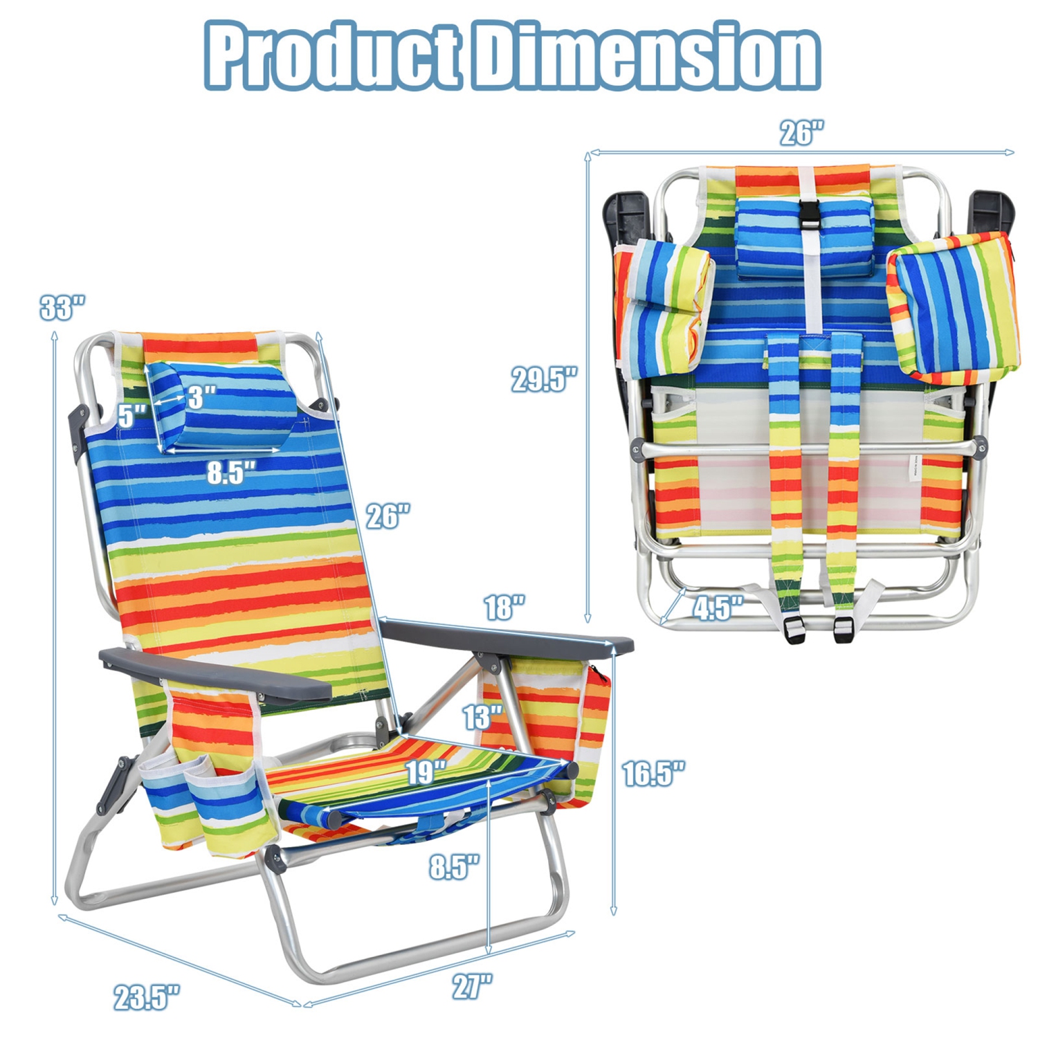 Gymax 2PCS Folding Beach Backpack Chair Reclining Camping Chair w/ Storage Bag