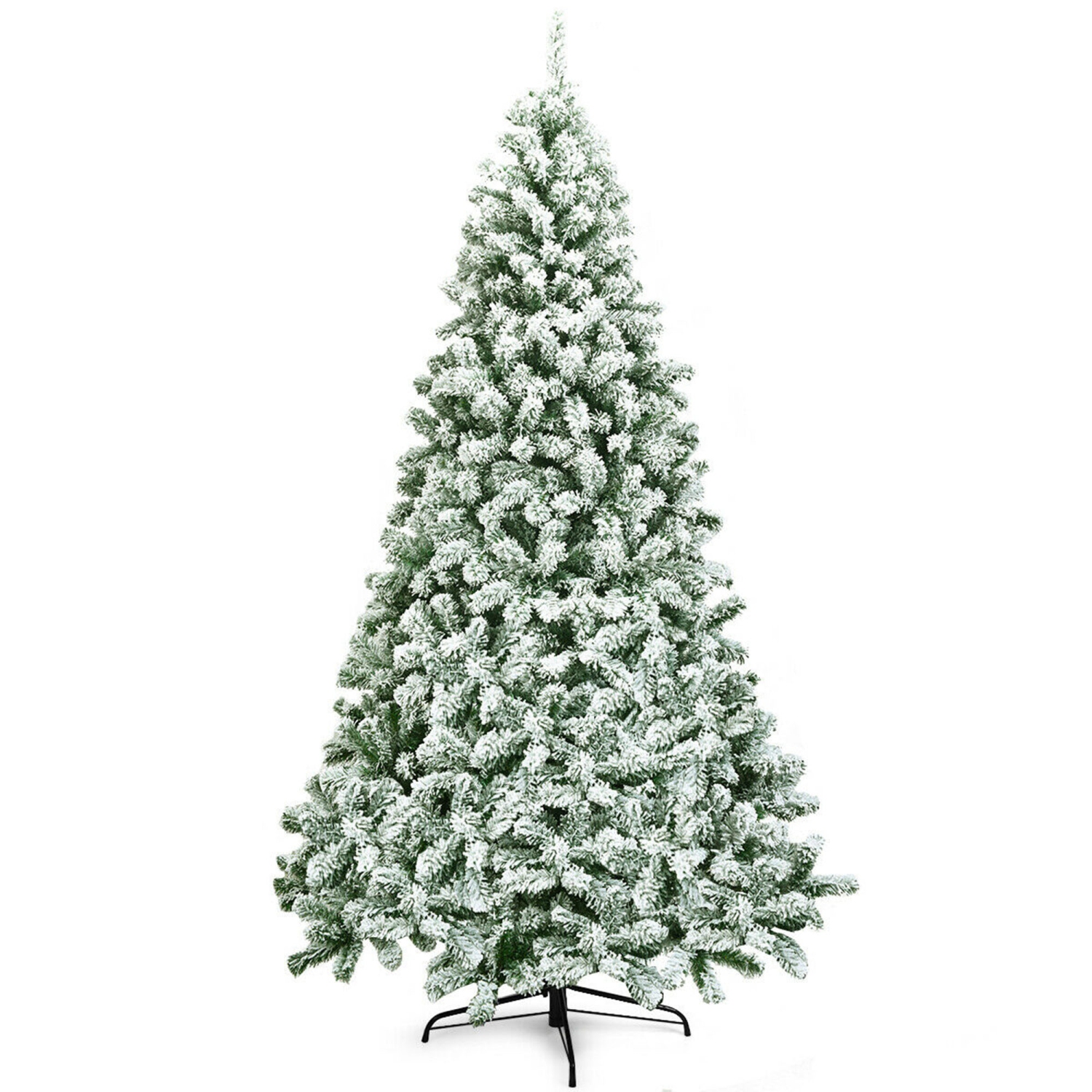 Gymax 7.5ft Snow Flocked Christmas Tree Hinged Artificial Pine Tree w/ Metal Stand
