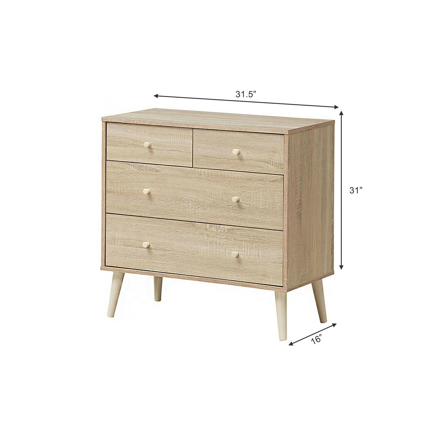 Gymax 4-Drawer Dresser Chest Cabinet Storage Organizer Rubber Leg W/Rail Walnut/Oak Finish