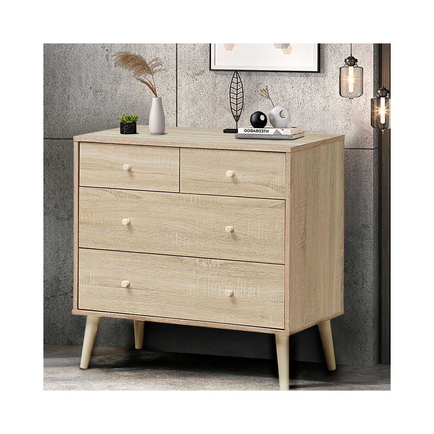 Gymax 4-Drawer Dresser Chest Cabinet Storage Organizer Rubber Leg W/Rail Walnut/Oak Finish