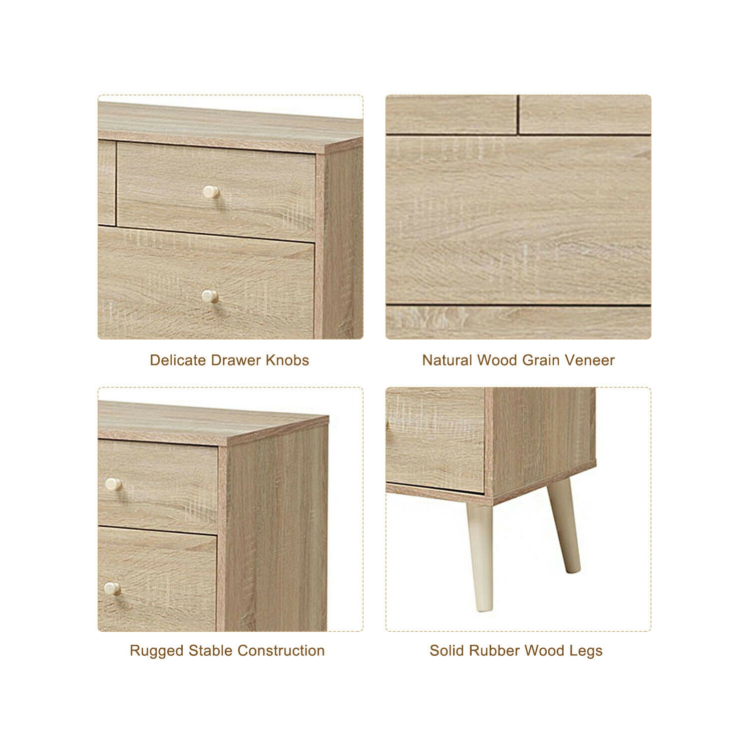 Gymax 4-Drawer Dresser Chest Cabinet Storage Organizer Rubber Leg W/Rail Walnut/Oak Finish