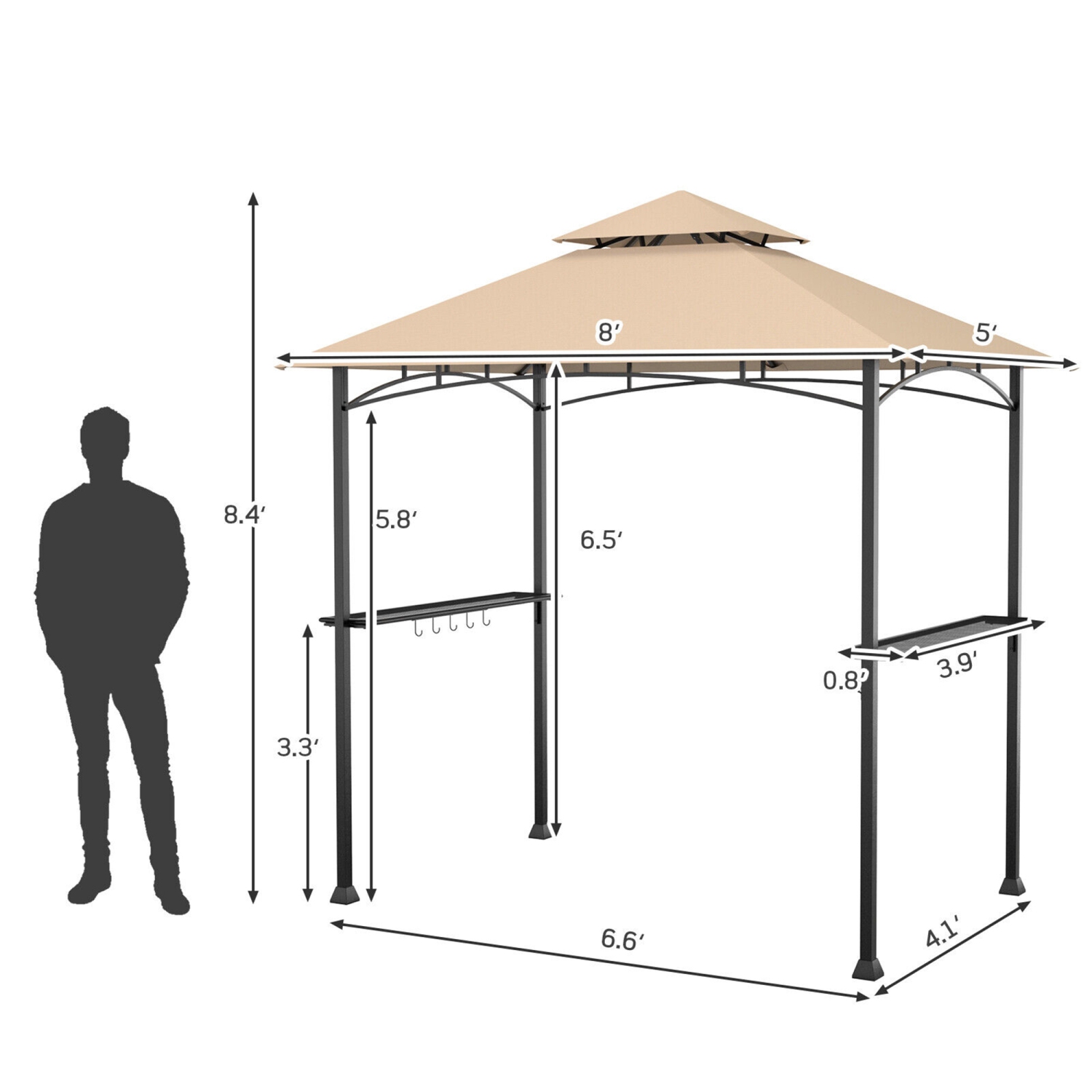 Gymax 8' x 5' BBQ Grill Gazebo 2-Tier Barbecue Canopy Vented Top Shelves Shelter