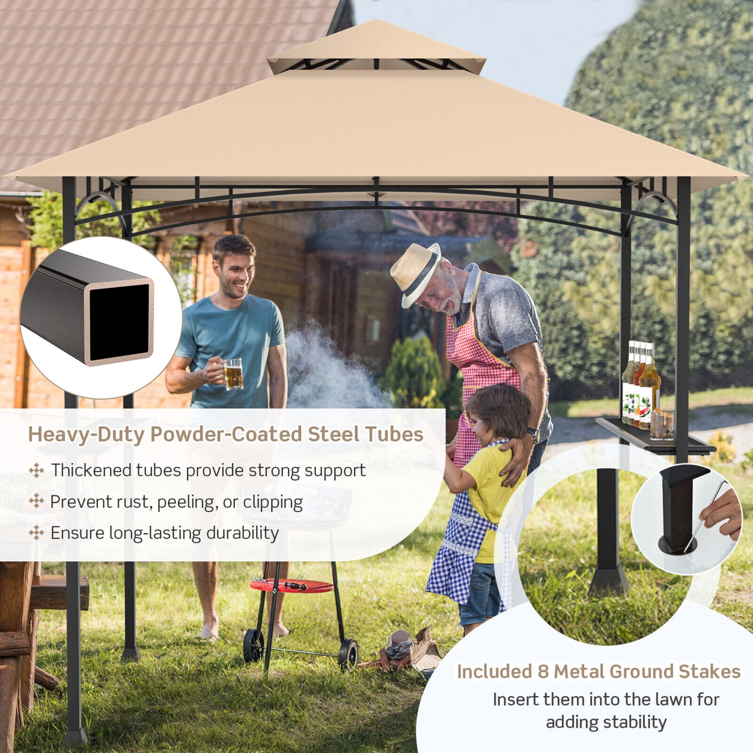 Gymax 8' x 5' BBQ Grill Gazebo 2-Tier Barbecue Canopy Vented Top Shelves Shelter