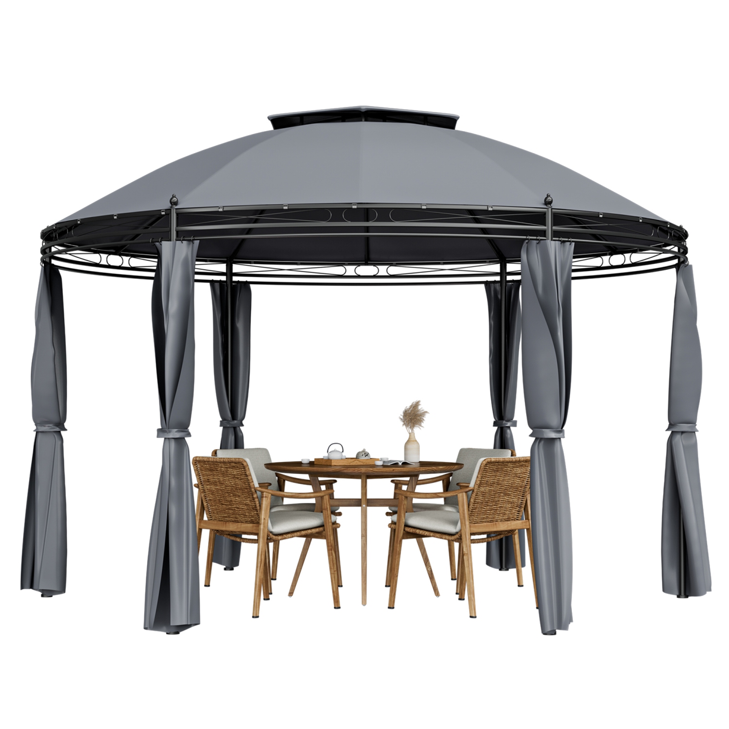 Gymax 11.5' Outdoor Patio Round Dome Gazebo Canopy Shelter Double Roof Steel Gray