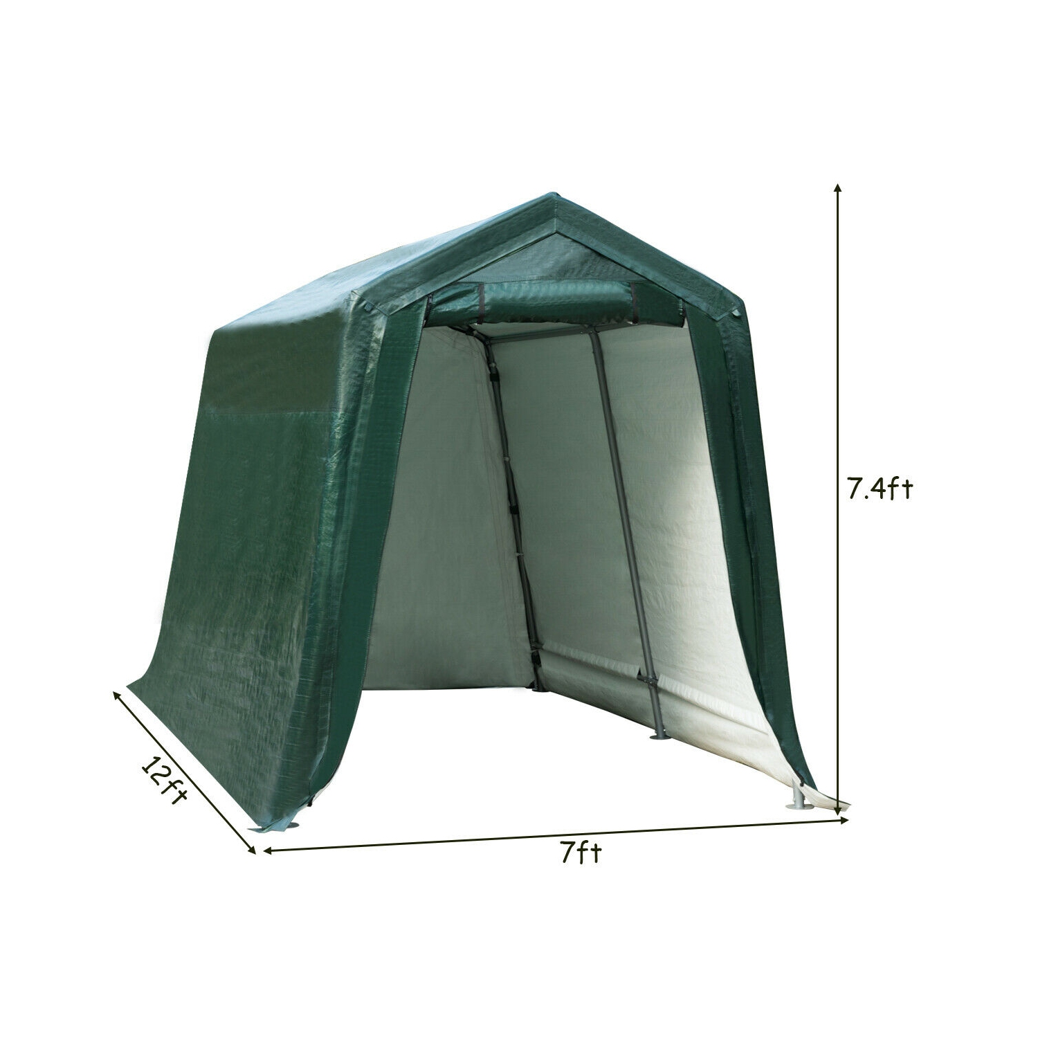 Gymax 7'x12' Patio Tent Carport Storage Shelter Shed Car Canopy Heavy Duty Green