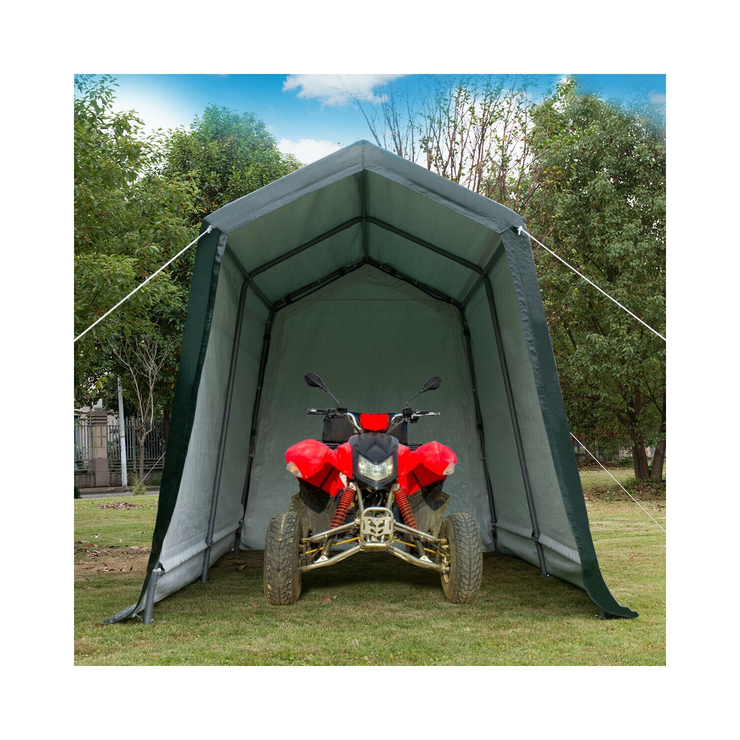 Gymax 7'x12' Patio Tent Carport Storage Shelter Shed Car Canopy Heavy Duty Green