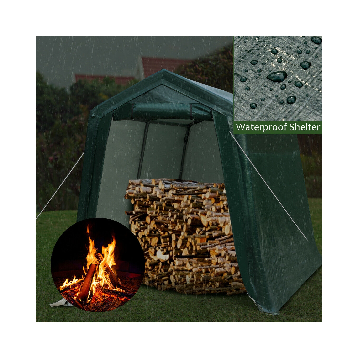 Gymax 7'x12' Patio Tent Carport Storage Shelter Shed Car Canopy Heavy Duty Green