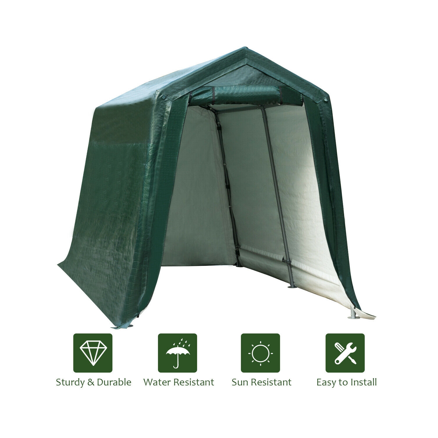 Gymax 7'x12' Patio Tent Carport Storage Shelter Shed Car Canopy Heavy Duty Green