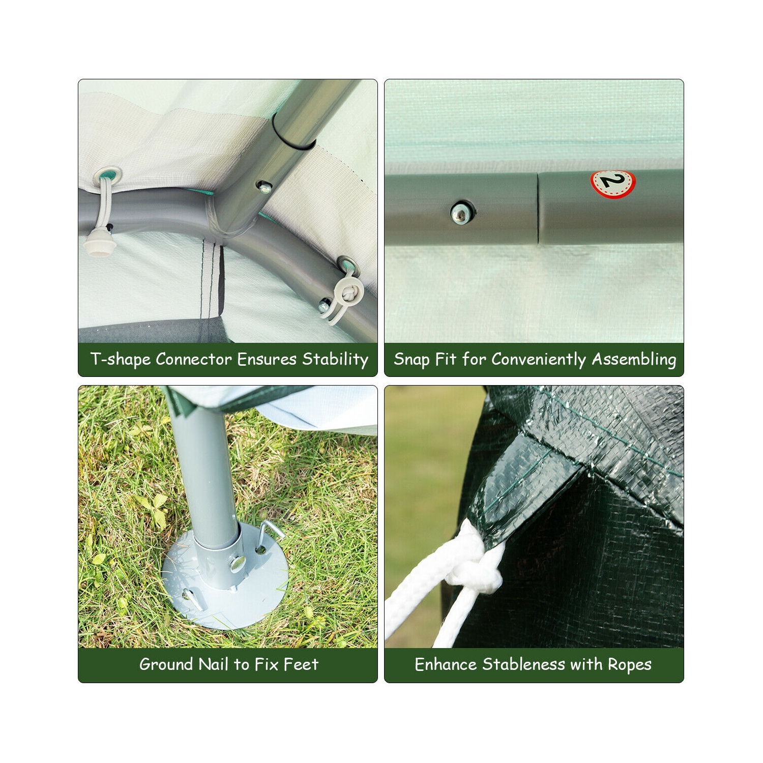 Gymax 7'x12' Patio Tent Carport Storage Shelter Shed Car Canopy Heavy Duty Green