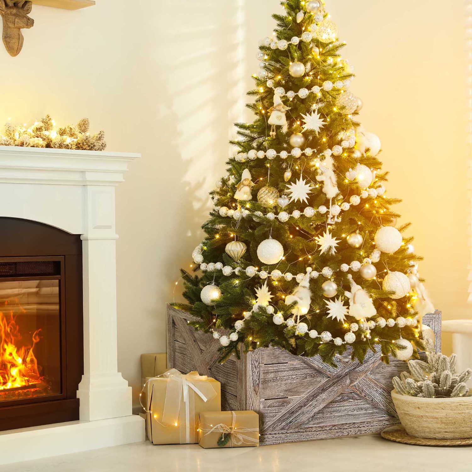 Gymax 37 x 27 inches Solid Wooden Christmas Tree Box w/ Hook & Loop Fasteners