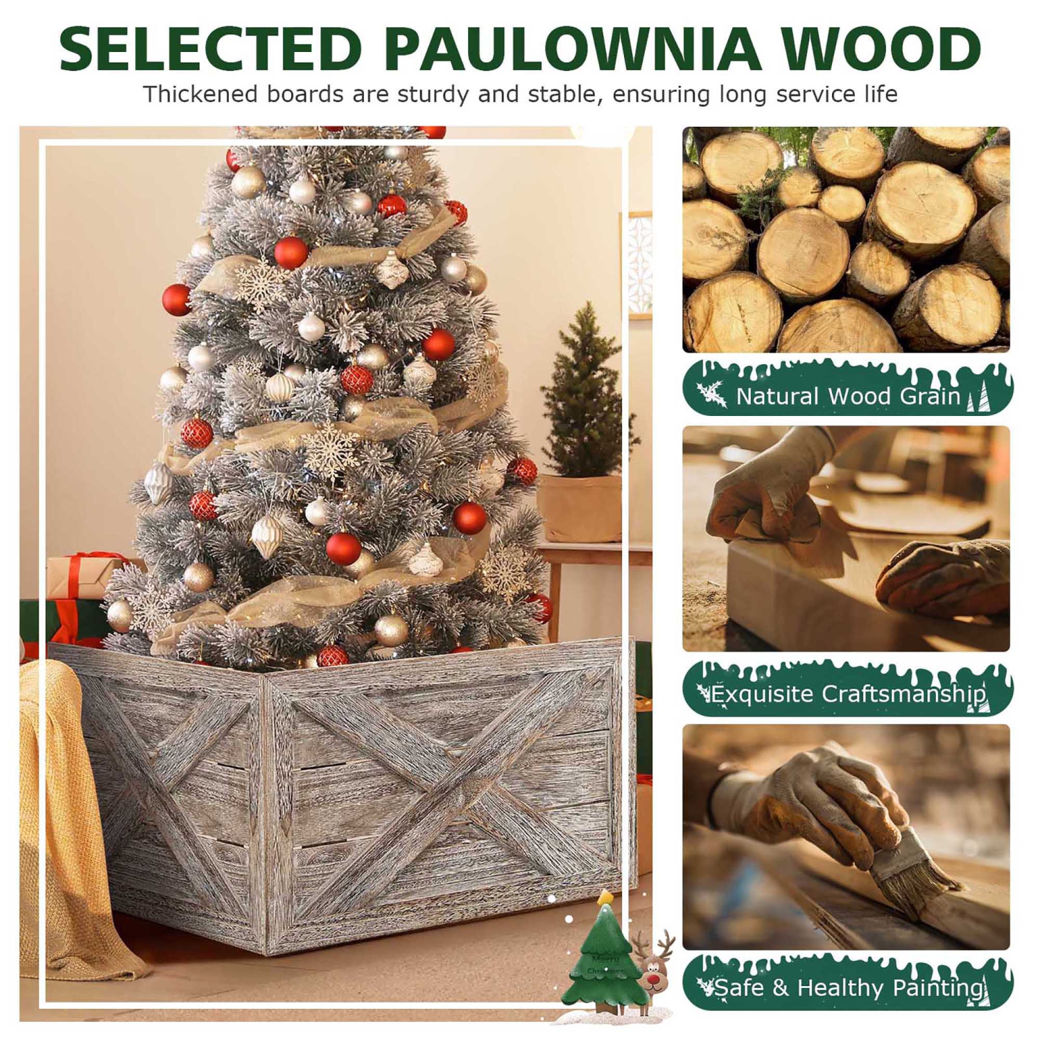 Gymax 37 x 27 inches Solid Wooden Christmas Tree Box w/ Hook & Loop Fasteners