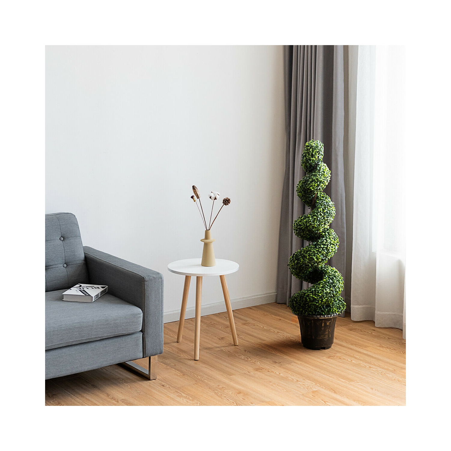 Gymax 4FT Artificial Boxwood Spiral Tree Faux Tree W/Realistic Leaves Indoor Outdoor