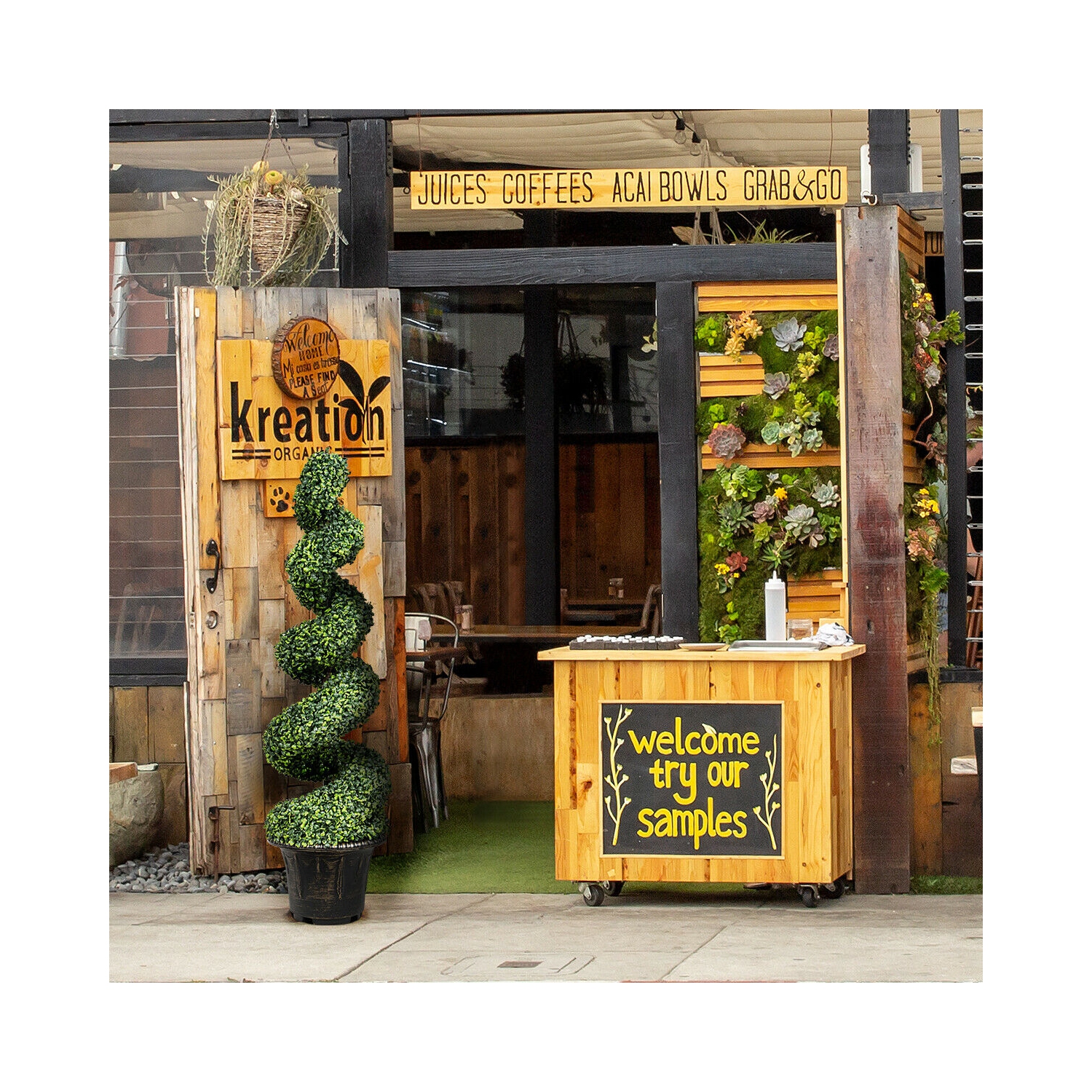 Gymax 4FT Artificial Boxwood Spiral Tree Faux Tree W/Realistic Leaves Indoor Outdoor