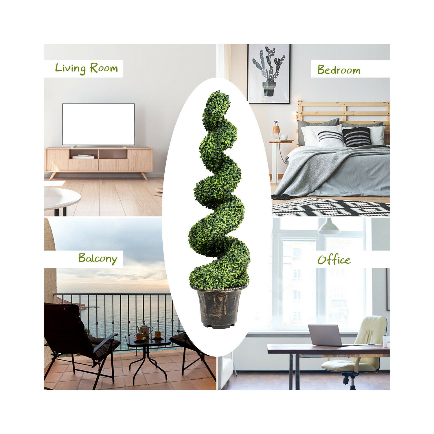 Gymax 4FT Artificial Boxwood Spiral Tree Faux Tree W/Realistic Leaves Indoor Outdoor