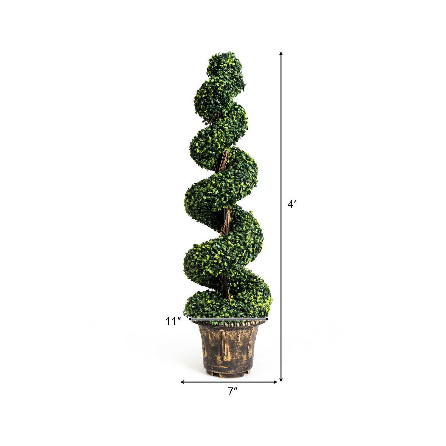 Gymax 4FT Artificial Boxwood Spiral Tree Faux Tree W/Realistic Leaves Indoor Outdoor