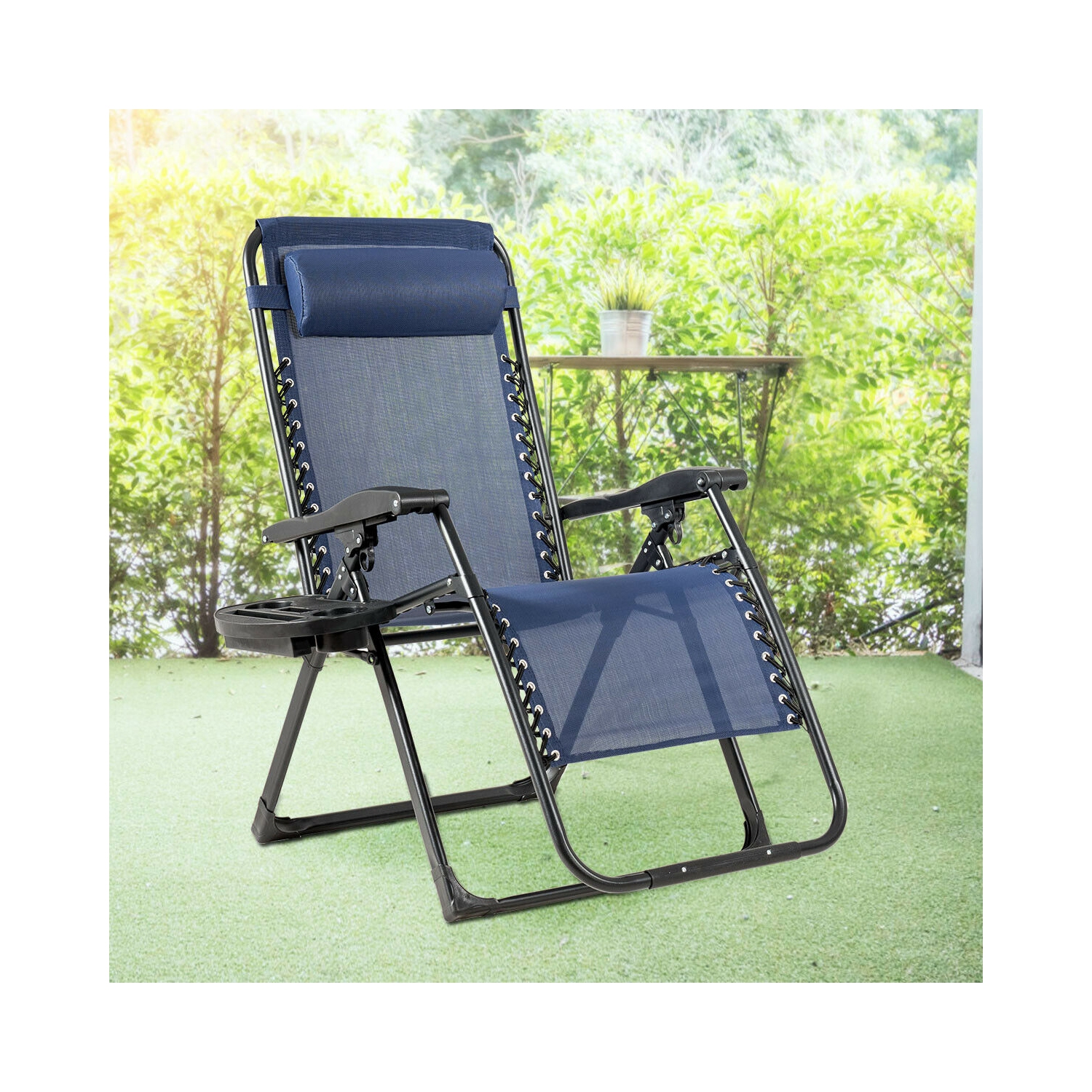 Gymax 2PCS Folding Zero weighted Lounge Chair Recliner w/ Cup Holder Pillow