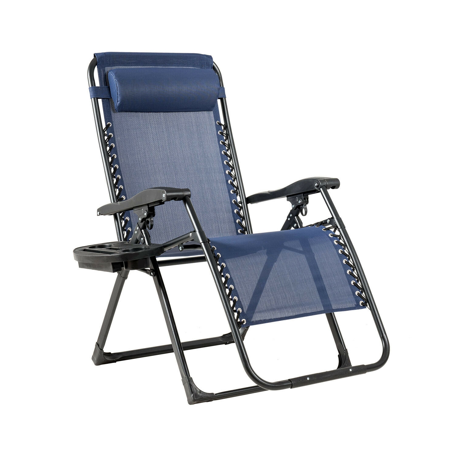 Gymax 2PCS Folding Zero weighted Lounge Chair Recliner w/ Cup Holder Pillow