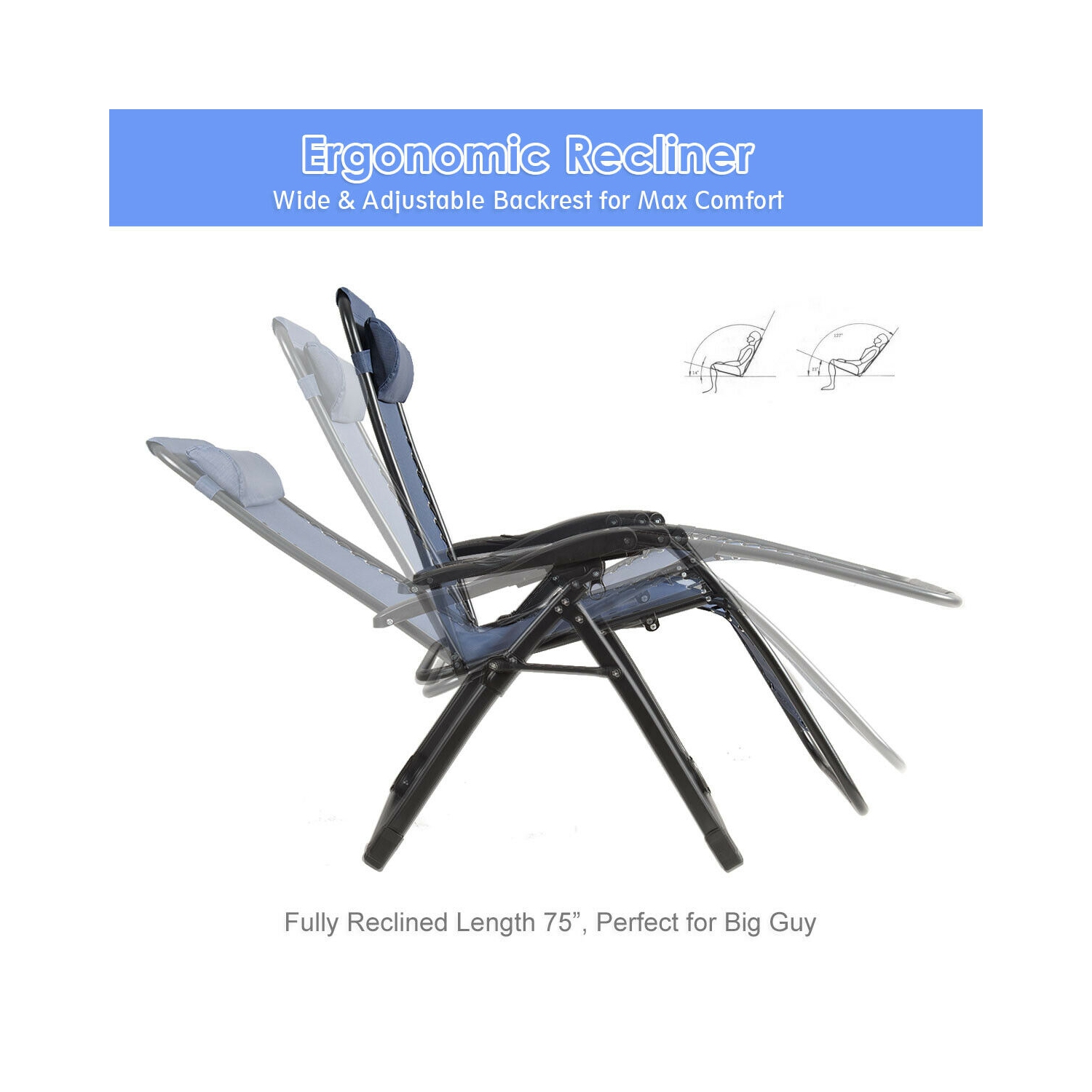 Gymax 2PCS Folding Zero weighted Lounge Chair Recliner w/ Cup Holder Pillow