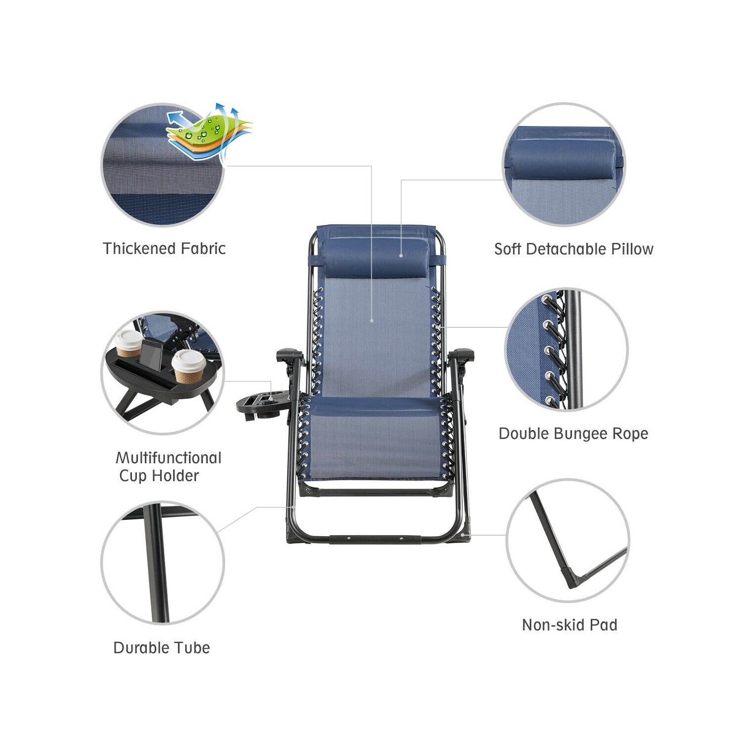 Gymax 2PCS Folding Zero weighted Lounge Chair Recliner w/ Cup Holder Pillow