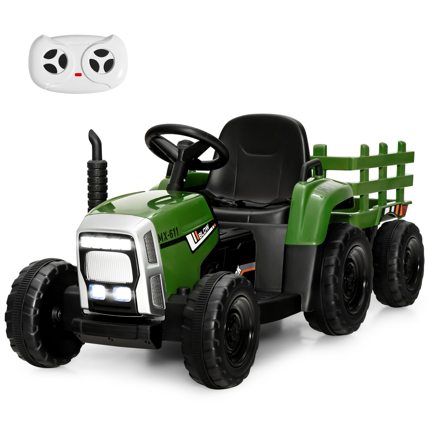 Costway 12V Kids Ride On Tractor with Trailer Ground Loader w/ RC & Lights